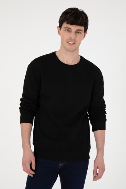 Erkek Comfort Fit Bisiklet Yaka Siyah Sweatshirt