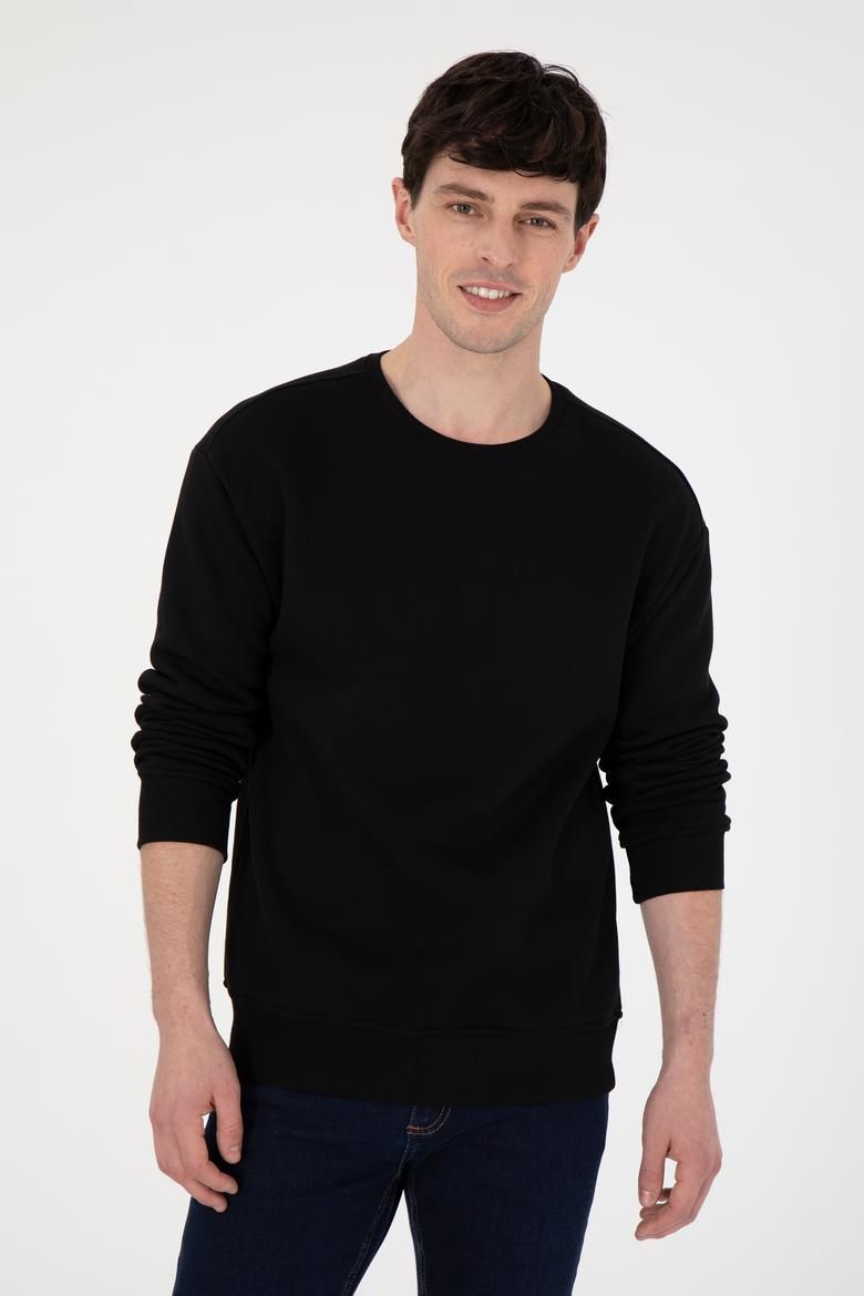 Erkek Comfort Fit Bisiklet Yaka Siyah Sweatshirt