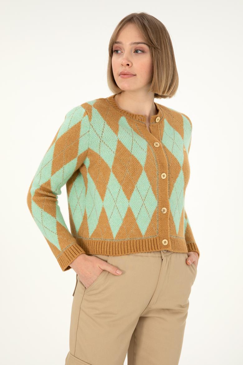 Kadın Camel Melanj Triko Hırka