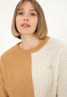 Kadın Camel Melanj Bisiklet Yaka Kazak - 50291624005