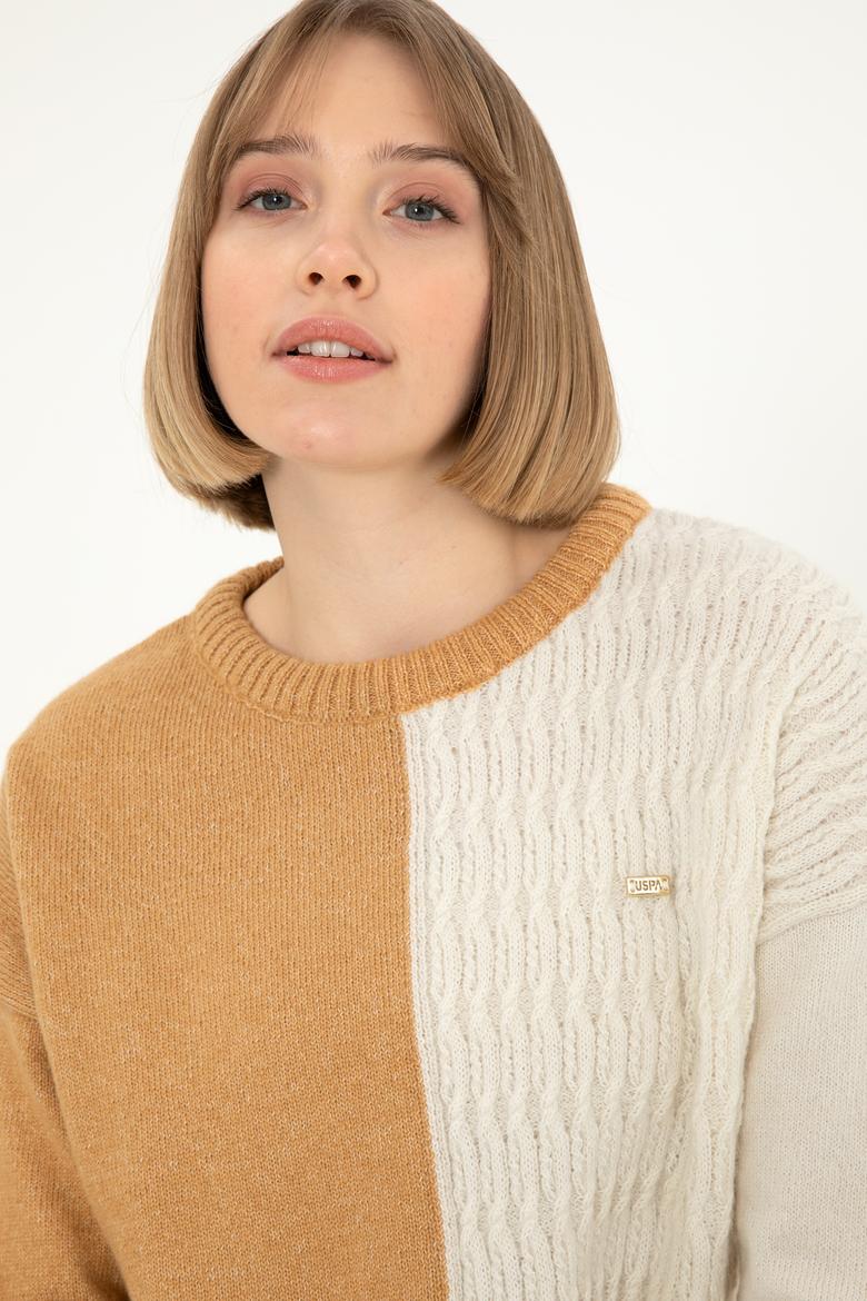 Kadın Camel Melanj Bisiklet Yaka Kazak - 50291624005