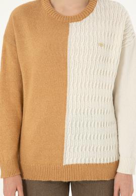 Kadın Camel Melanj Bisiklet Yaka Kazak - 50291624005