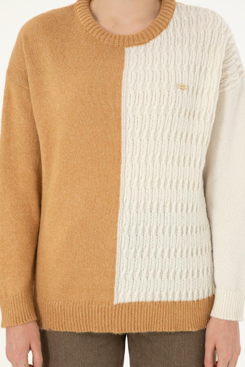 Kadın Camel Melanj Bisiklet Yaka Kazak - 50291624005