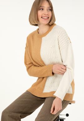 Kadın Camel Melanj Bisiklet Yaka Kazak - 50291624005