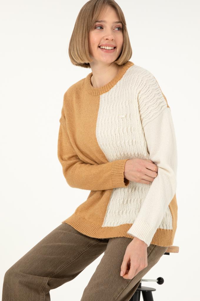 Kadın Camel Melanj Bisiklet Yaka Kazak