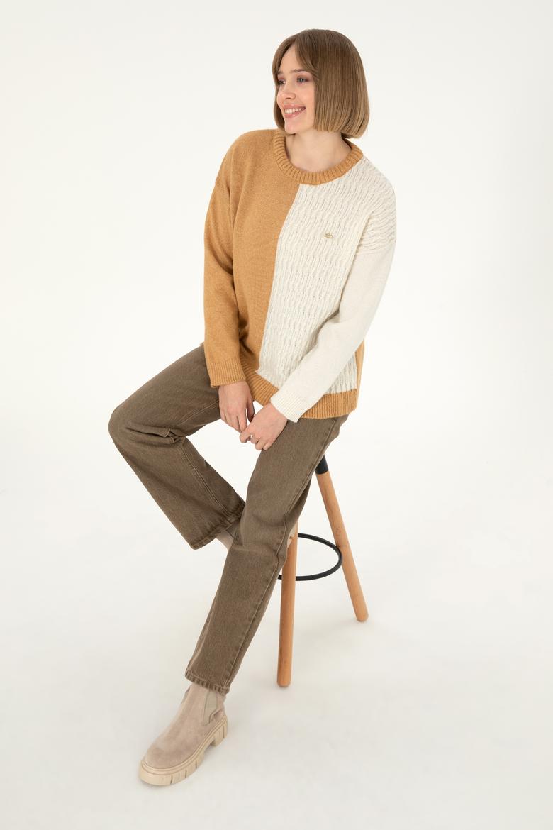 Kadın Camel Melanj Bisiklet Yaka Kazak - 50291624005