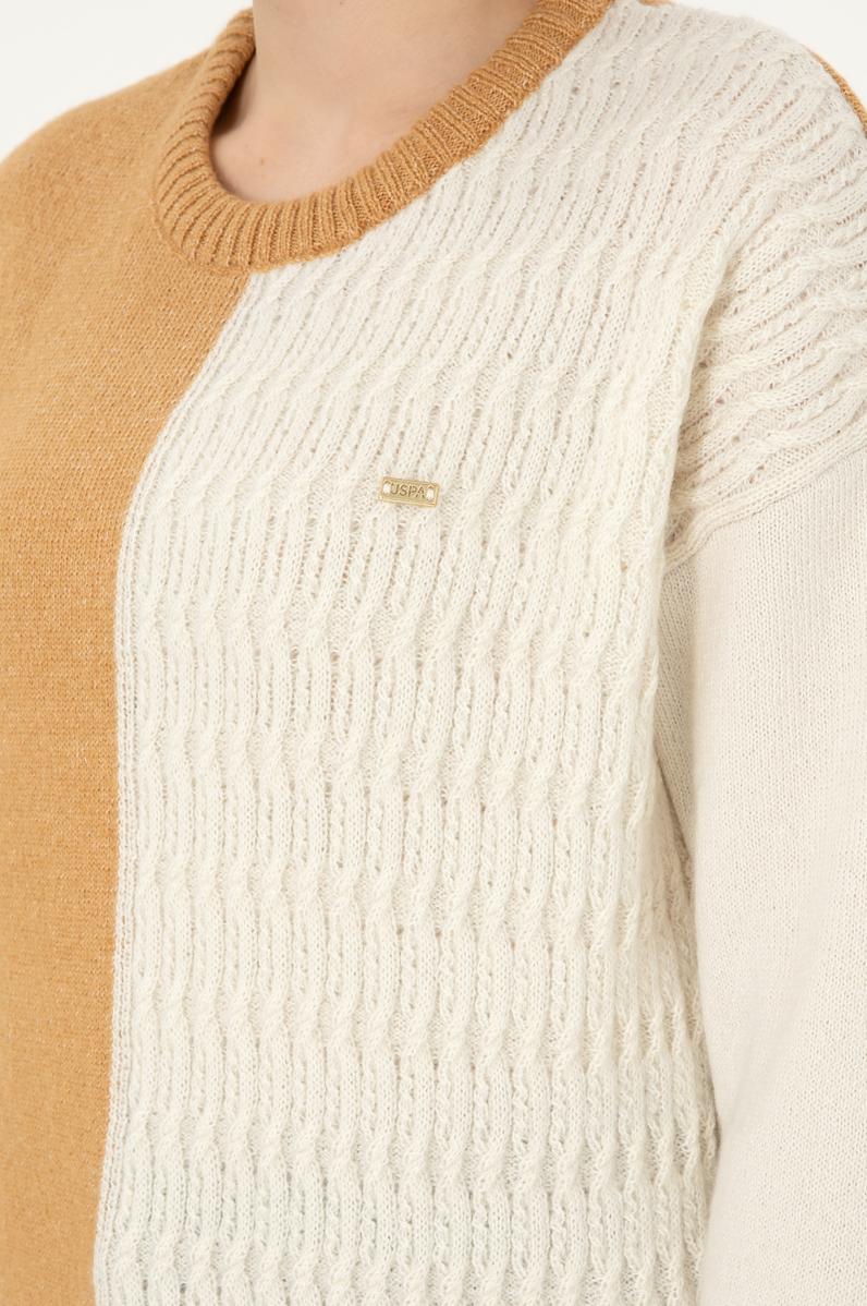 Kadın Camel Melanj Bisiklet Yaka Kazak