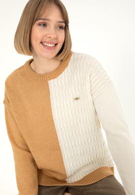 Kadın Camel Melanj Bisiklet Yaka Kazak - 50291624005