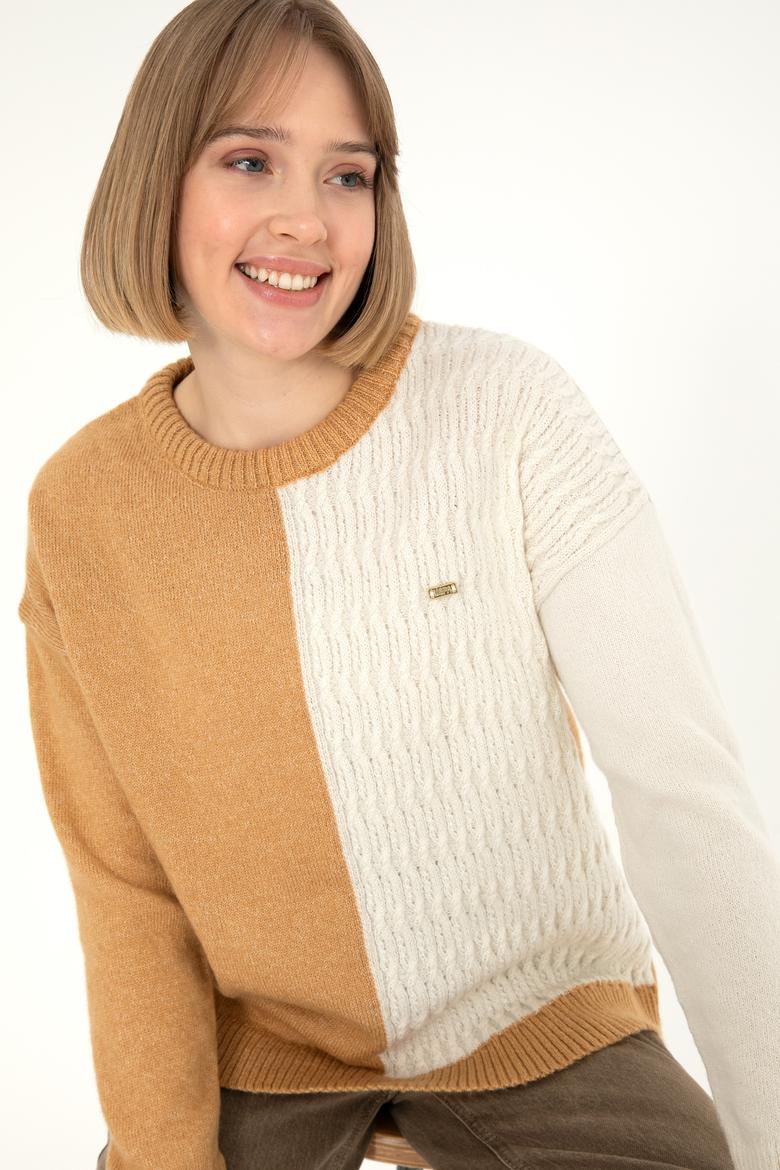 Kadın Camel Melanj Bisiklet Yaka Kazak - 50291624005