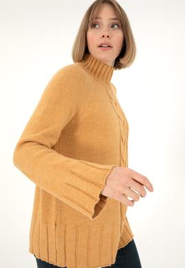 Kadın Camel Melanj Balıkçı Yaka Kazak - 50293141023