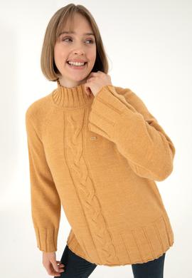 Kadın Camel Melanj Balıkçı Yaka Kazak - 50293141023