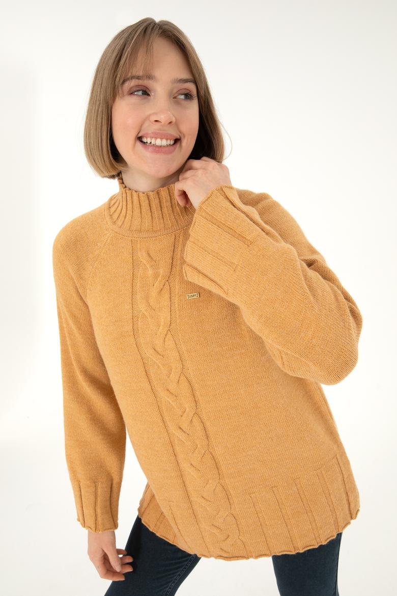 Kadın Camel Melanj Balıkçı Yaka Kazak - 50293141023