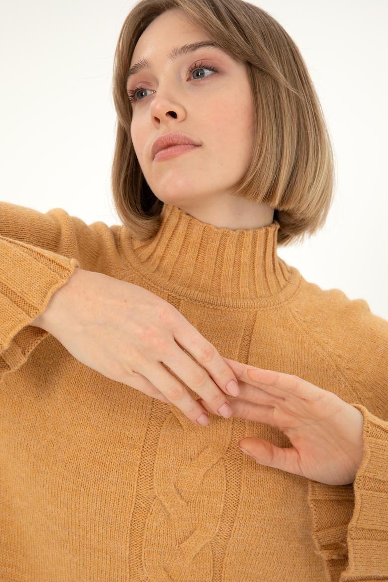 Kadın Camel Melanj Balıkçı Yaka Kazak - 50293141023