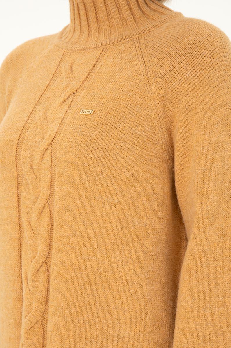 Kadın Camel Melanj Balıkçı Yaka Kazak