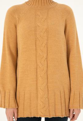 Kadın Camel Melanj Balıkçı Yaka Kazak - 50293141023