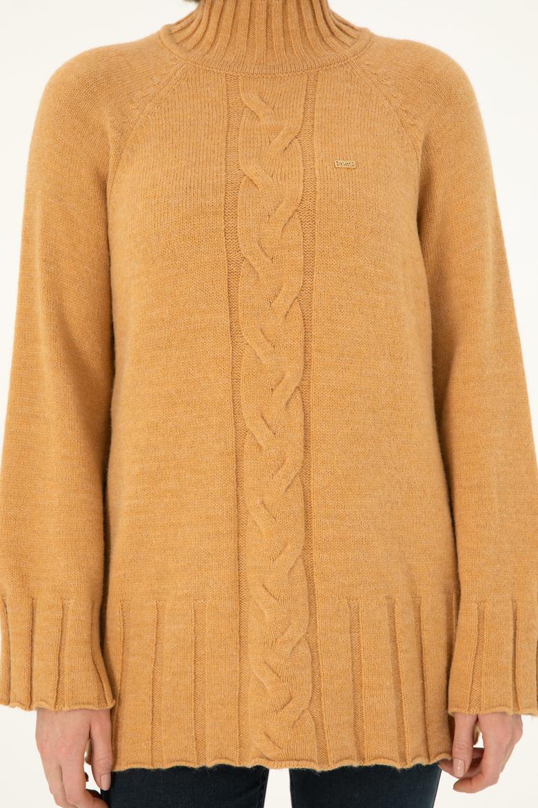 Kadın Camel Melanj Balıkçı Yaka Kazak - 50293141023