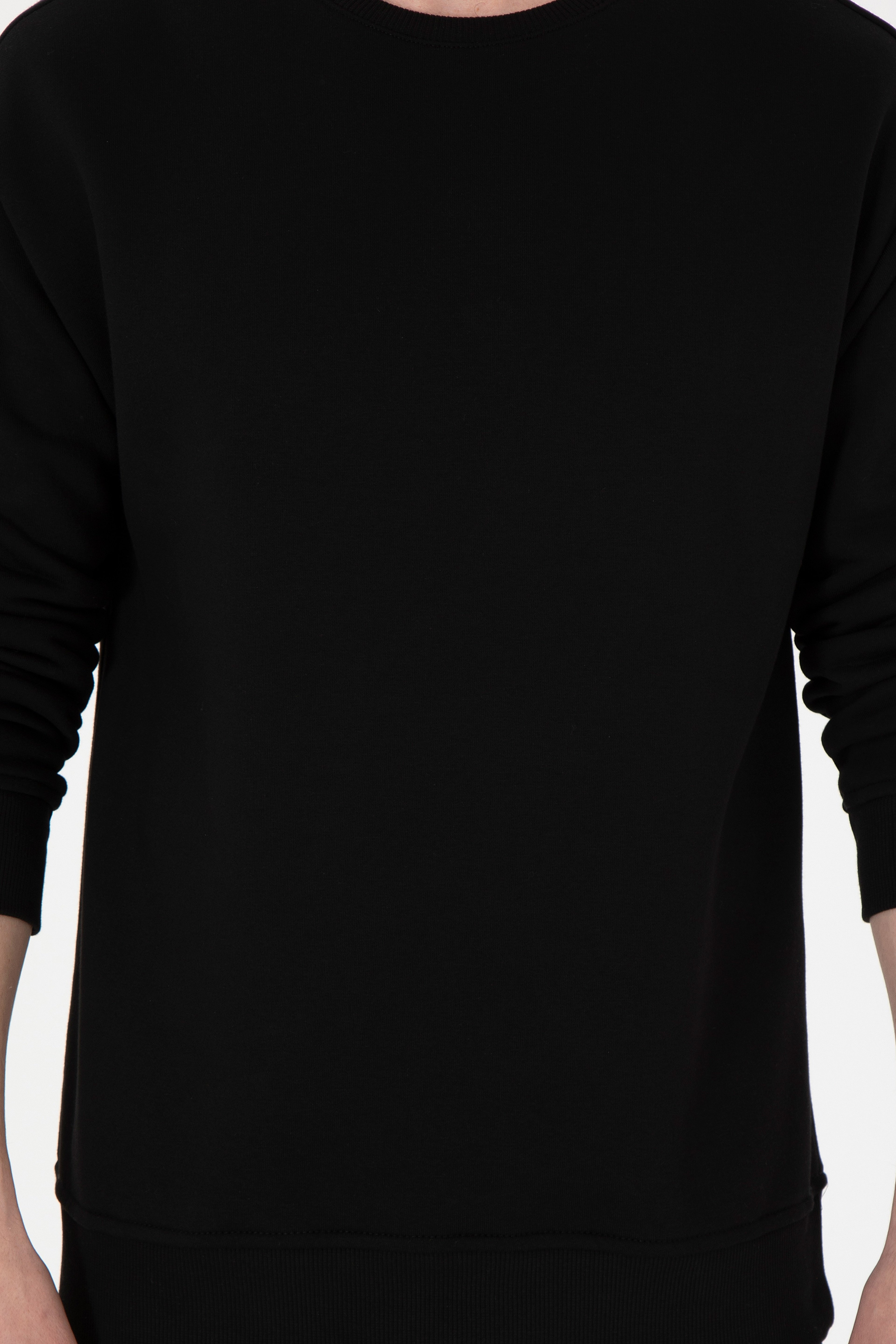 Erkek Comfort Fit Bisiklet Yaka Siyah Sweatshirt