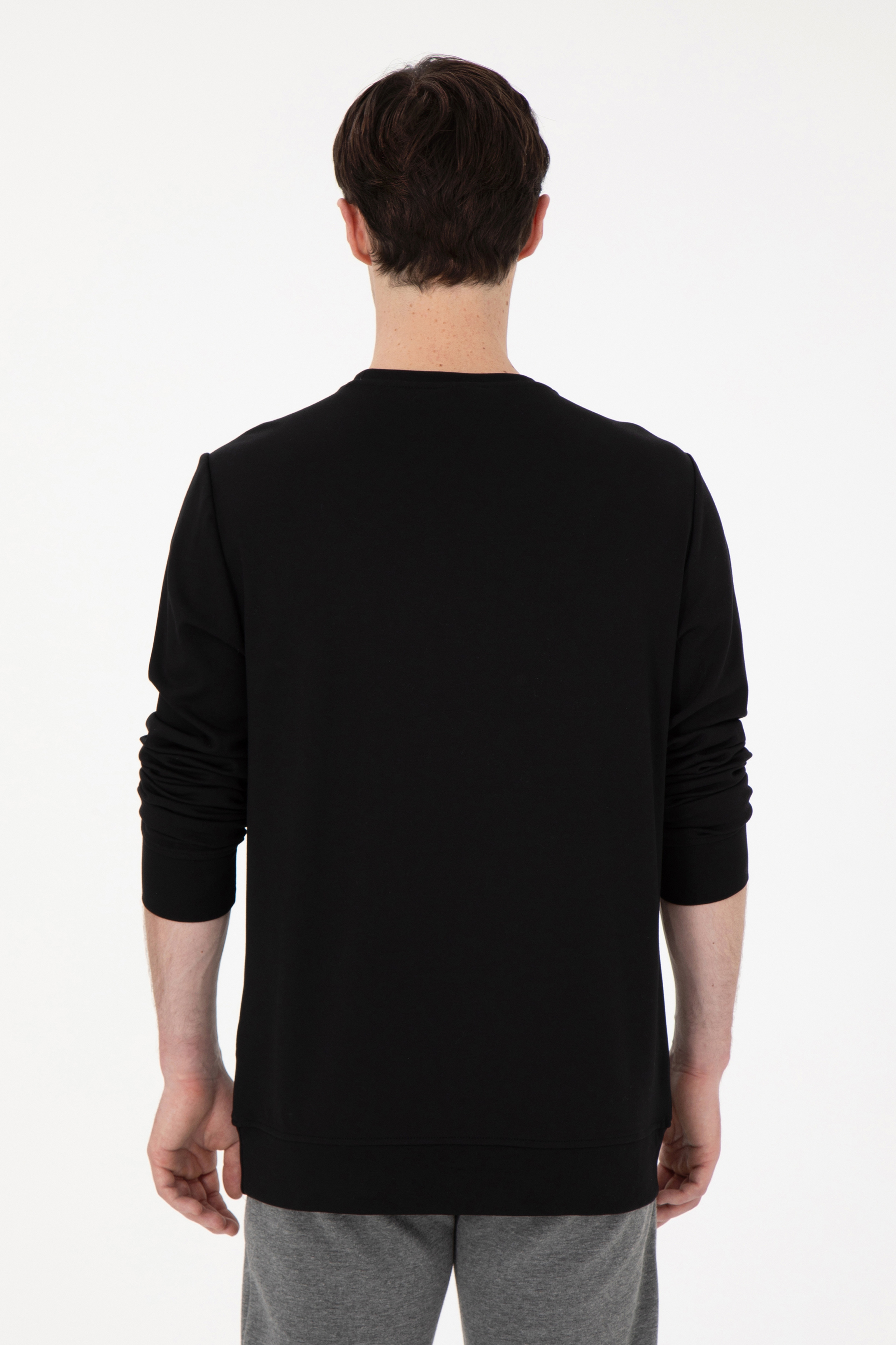 Erkek Regular Fit Bisiklet Yaka Siyah Sweatshirt - Image 5