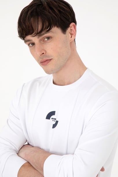 Erkek Regular Fit Bisiklet Yaka Beyaz Sweatshirt