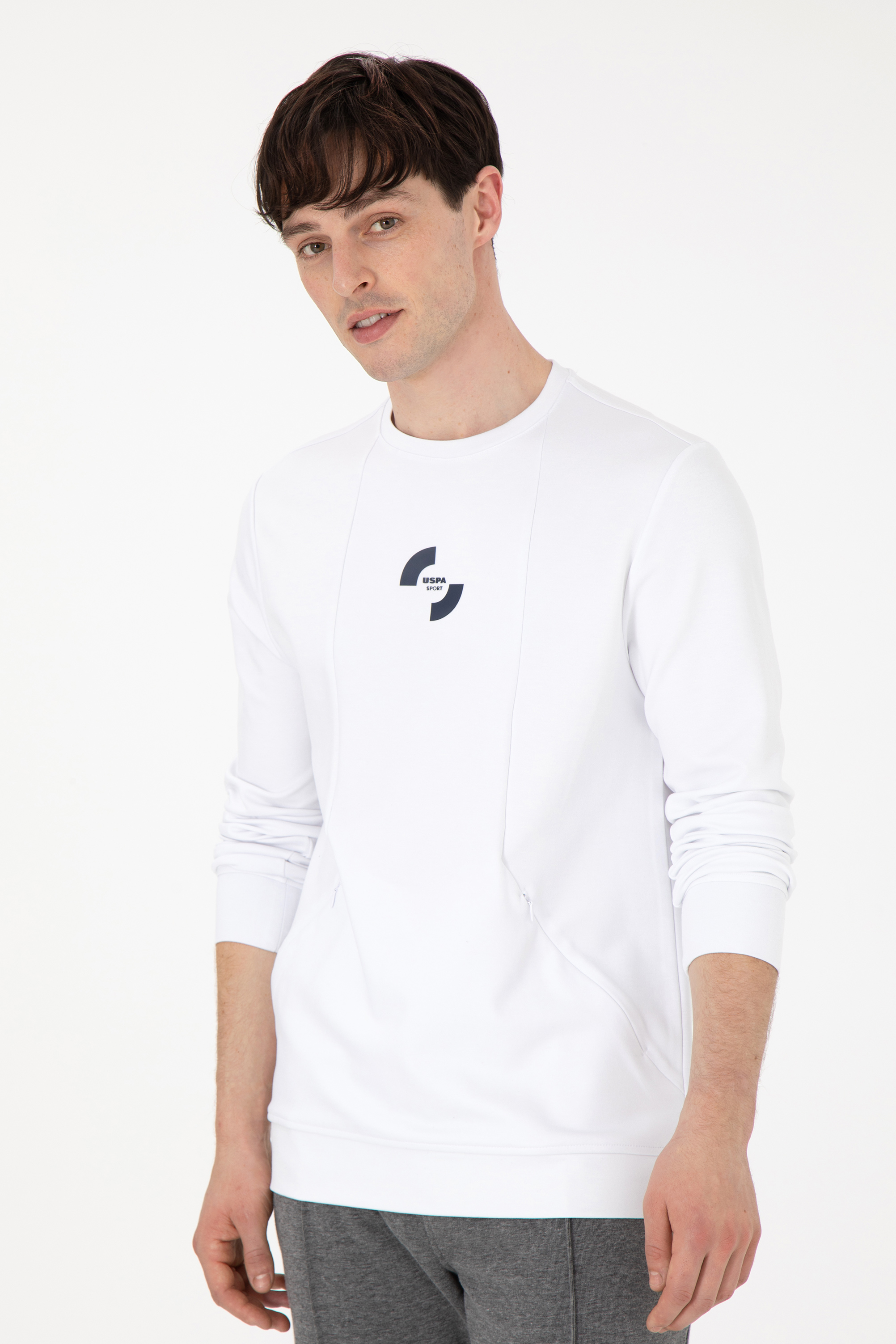 Erkek Regular Fit Bisiklet Yaka Beyaz Sweatshirt - Image 3