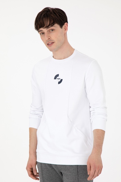 Erkek Regular Fit Bisiklet Yaka Beyaz Sweatshirt