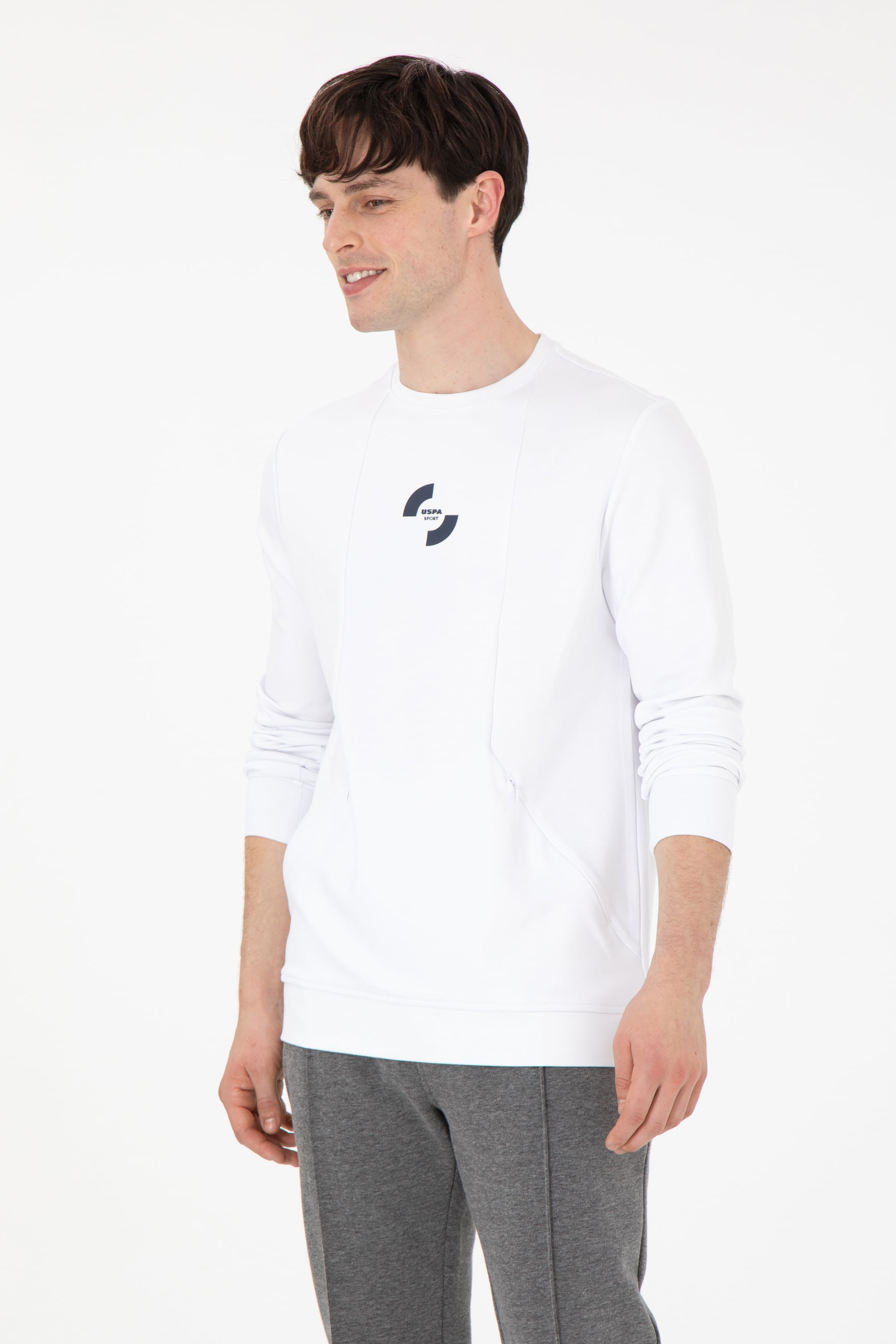 Erkek Regular Fit Bisiklet Yaka Beyaz Sweatshirt - Image 1