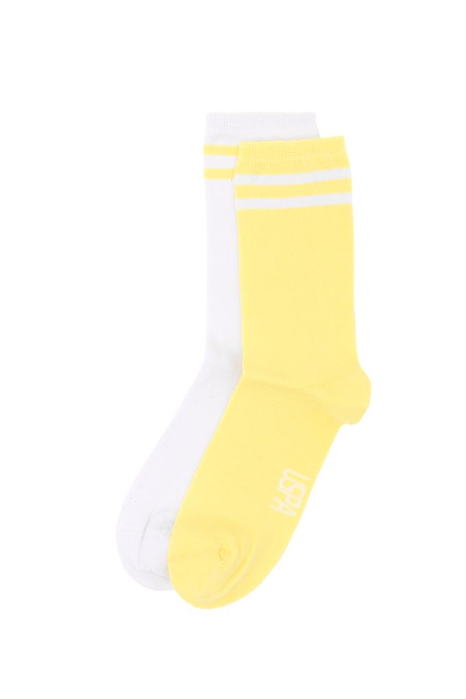 Kadın Beyaz Sarı 2'li Soket Çorap
