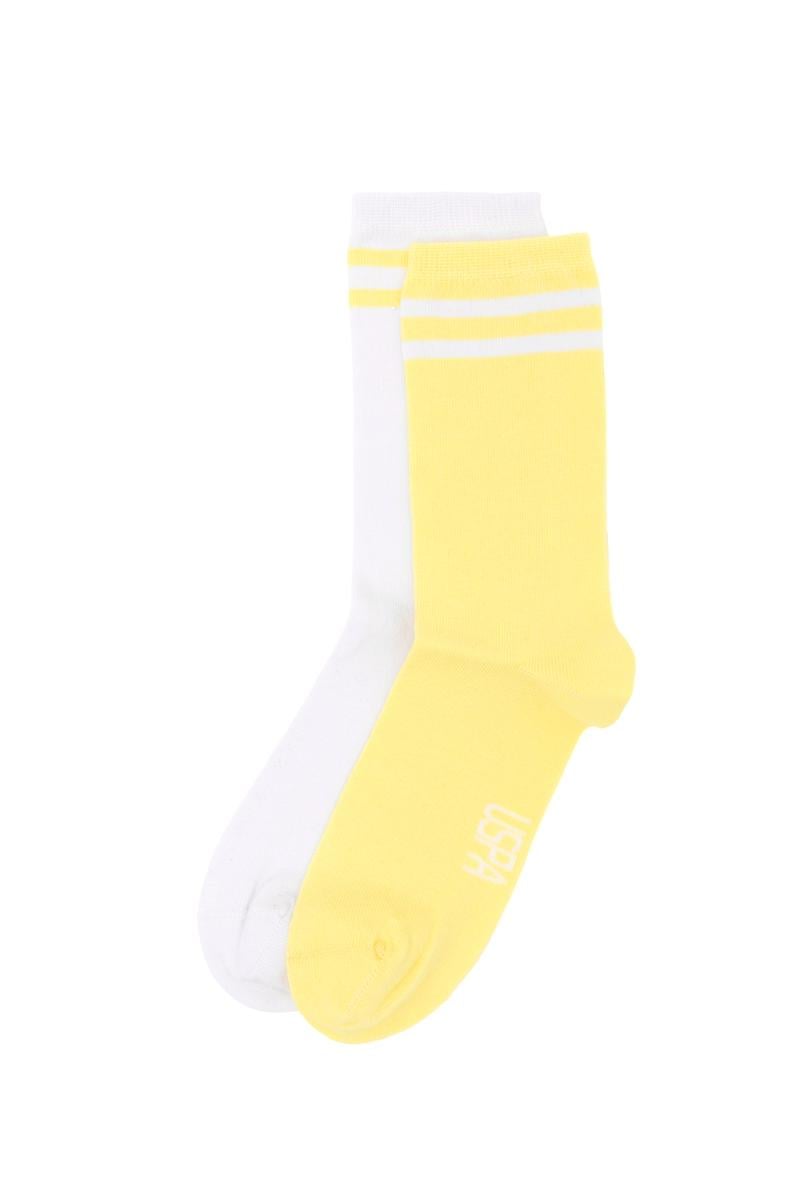 Kadın Beyaz Sarı 2'li Soket Çorap