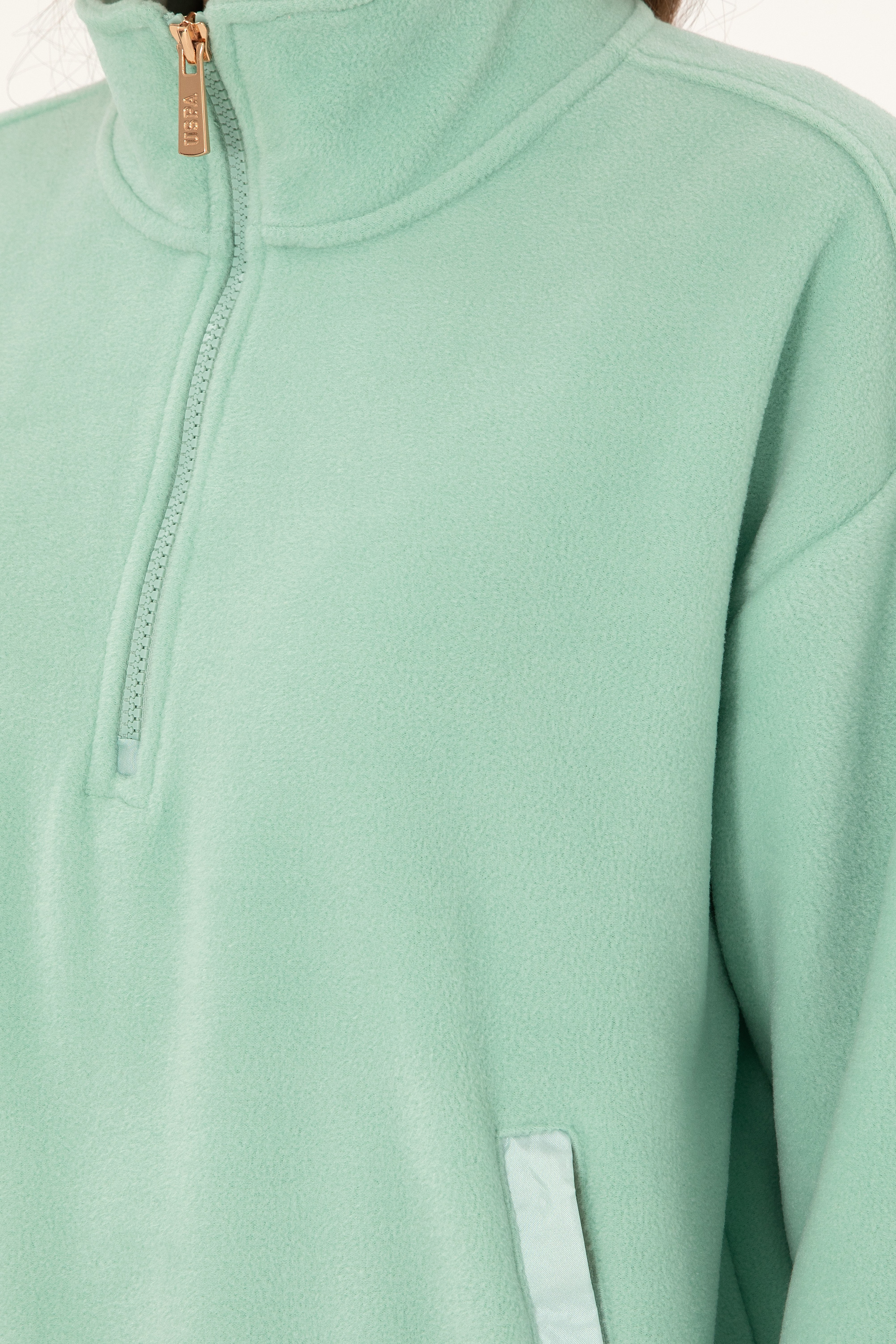 Kadın Su Yeşili Dik Yaka Fermuarlı Polar Sweatshirt
