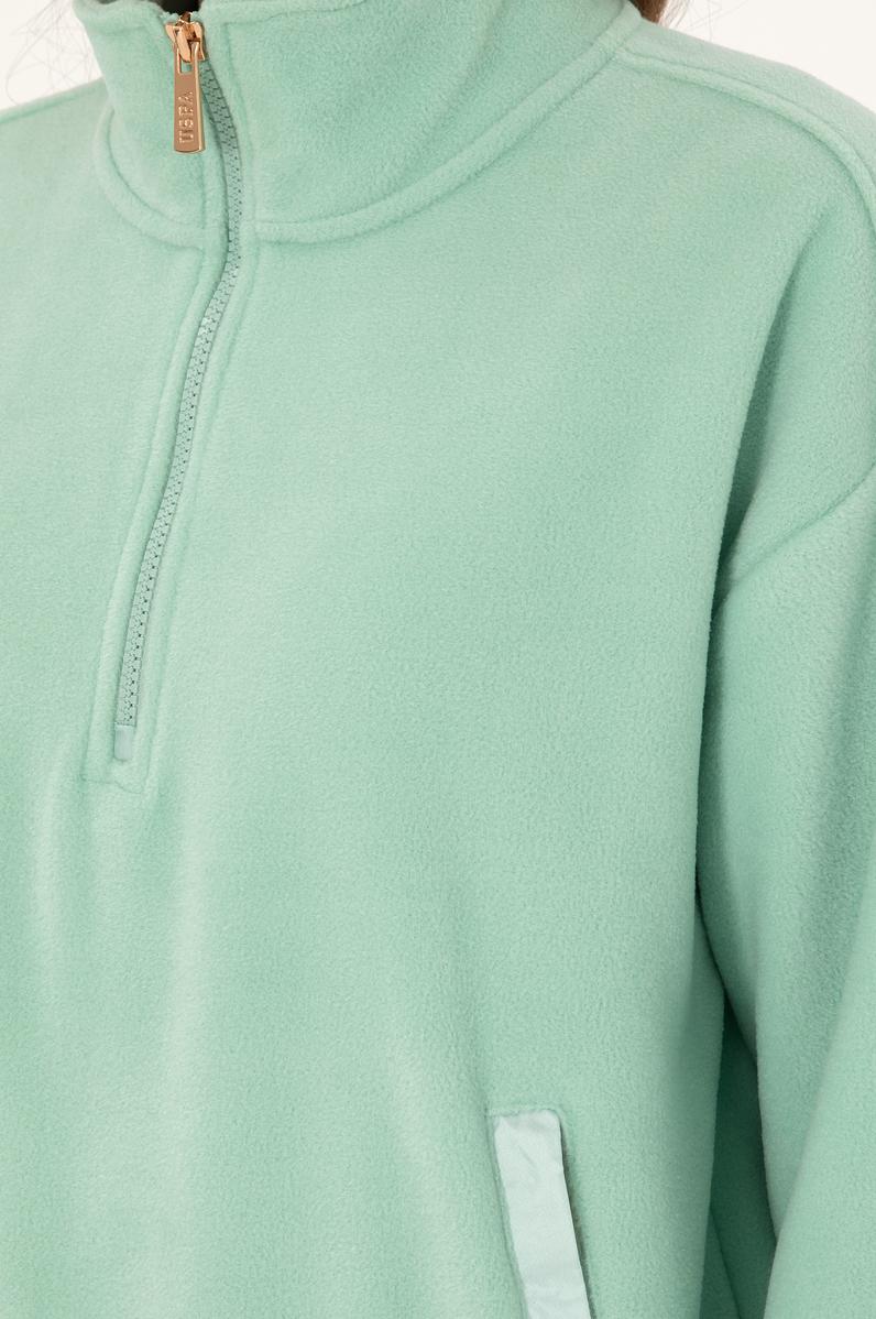 Kadın Su Yeşili Dik Yaka Fermuarlı Polar Sweatshirt