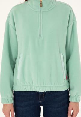 Kadın Su Yeşili Dik Yaka Fermuarlı Polar Sweatshirt - 50297401005
