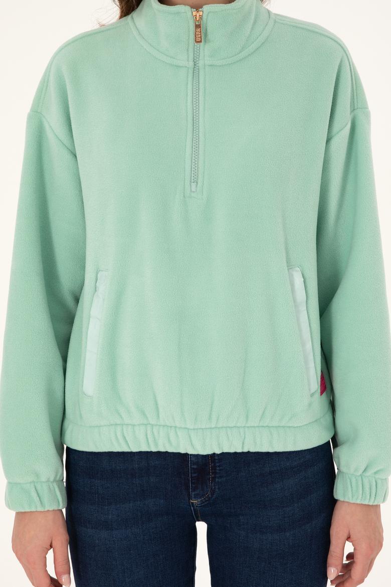 Kadın Su Yeşili Dik Yaka Fermuarlı Polar Sweatshirt - 50297401005