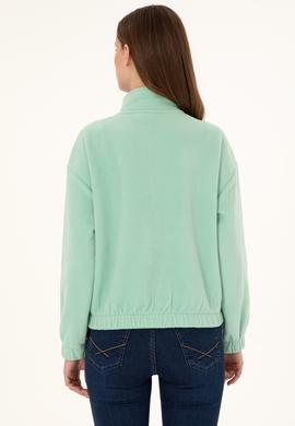 Kadın Su Yeşili Dik Yaka Fermuarlı Polar Sweatshirt - 50297401005