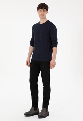 Erkek Slim Fit Bisiklet Yaka Lacivert Basic Kazak - 50288882042