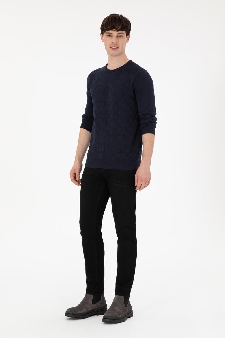 Erkek Slim Fit Bisiklet Yaka Lacivert Basic Kazak - 50288882042