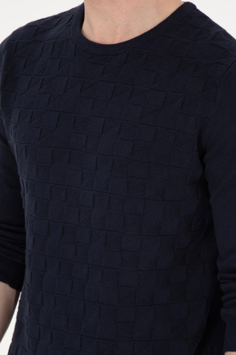 Erkek Slim Fit Bisiklet Yaka Lacivert Basic Kazak