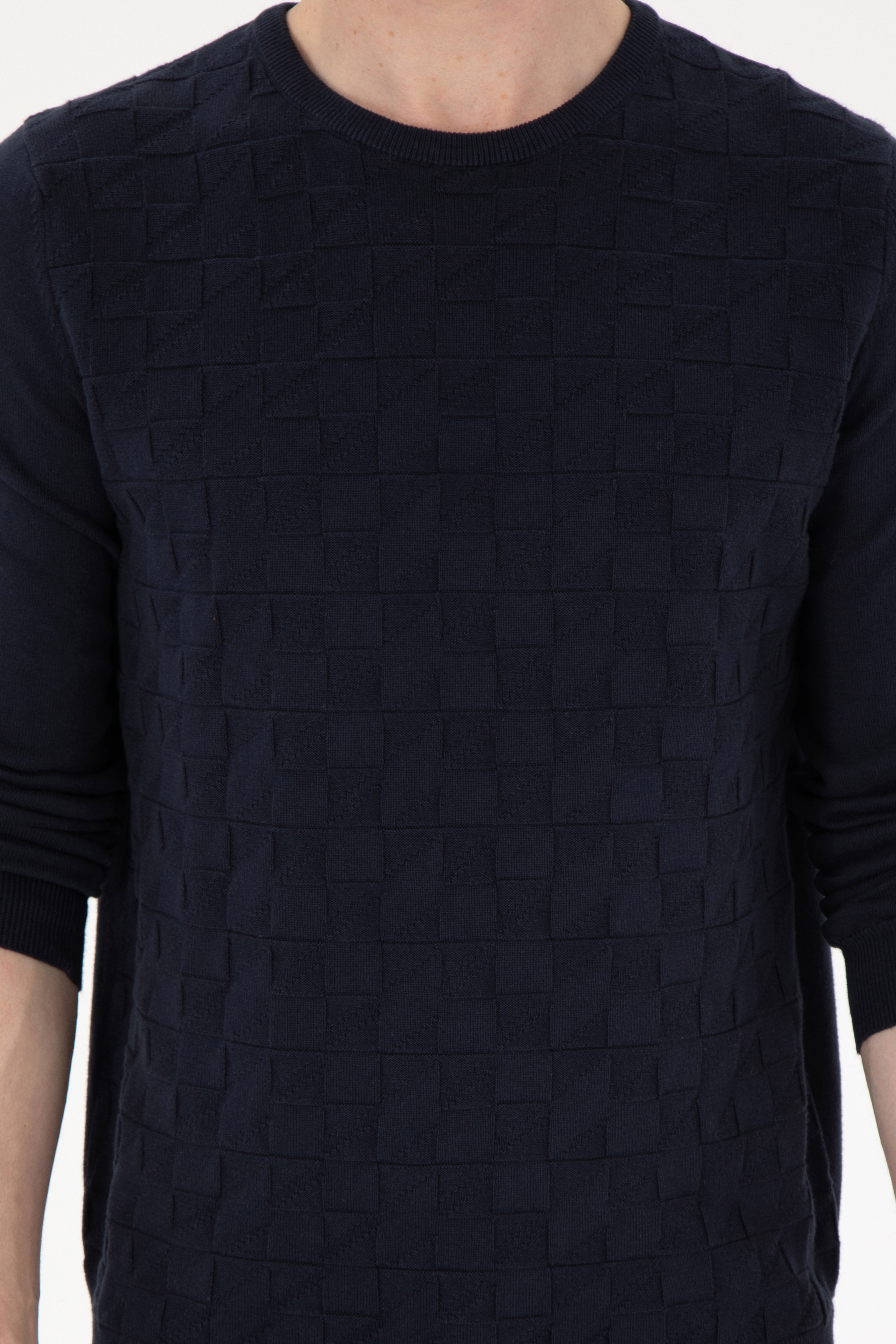 Erkek Slim Fit Bisiklet Yaka Lacivert Basic Kazak - Image 6