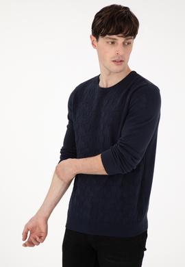 Erkek Slim Fit Bisiklet Yaka Lacivert Basic Kazak - 50288882042