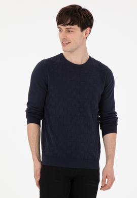 Erkek Slim Fit Bisiklet Yaka Lacivert Basic Kazak - 50288882042