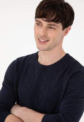 Erkek Slim Fit Bisiklet Yaka Lacivert Basic Kazak - 50288882042