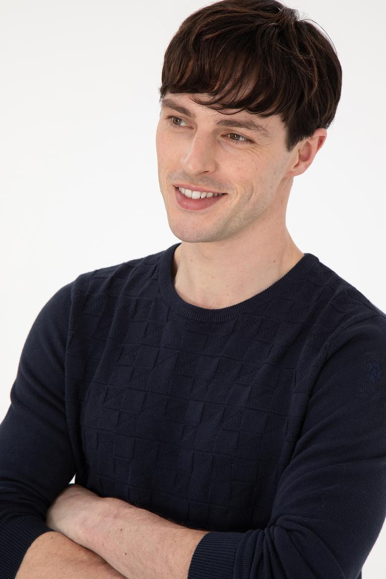 Erkek Slim Fit Bisiklet Yaka Lacivert Basic Kazak - 50288882042