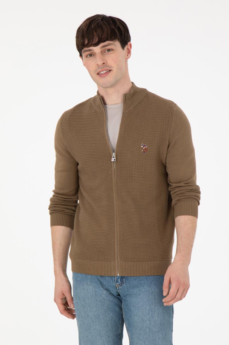 Erkek Haki Basic Triko Hırka