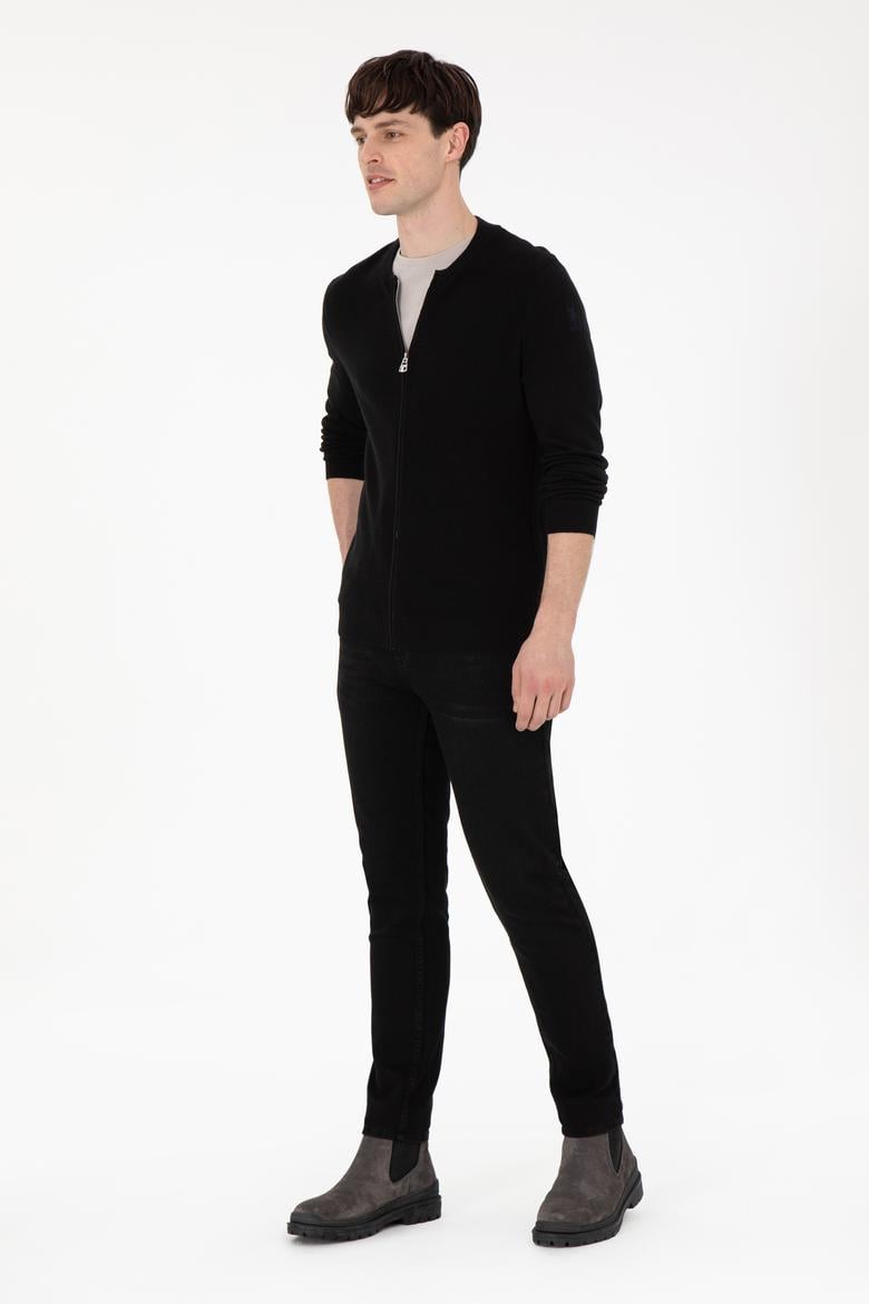 Erkek Siyah Basic Triko Hırka - 50288870032