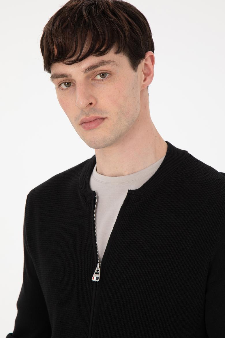 Erkek Siyah Basic Triko Hırka - 50288870032