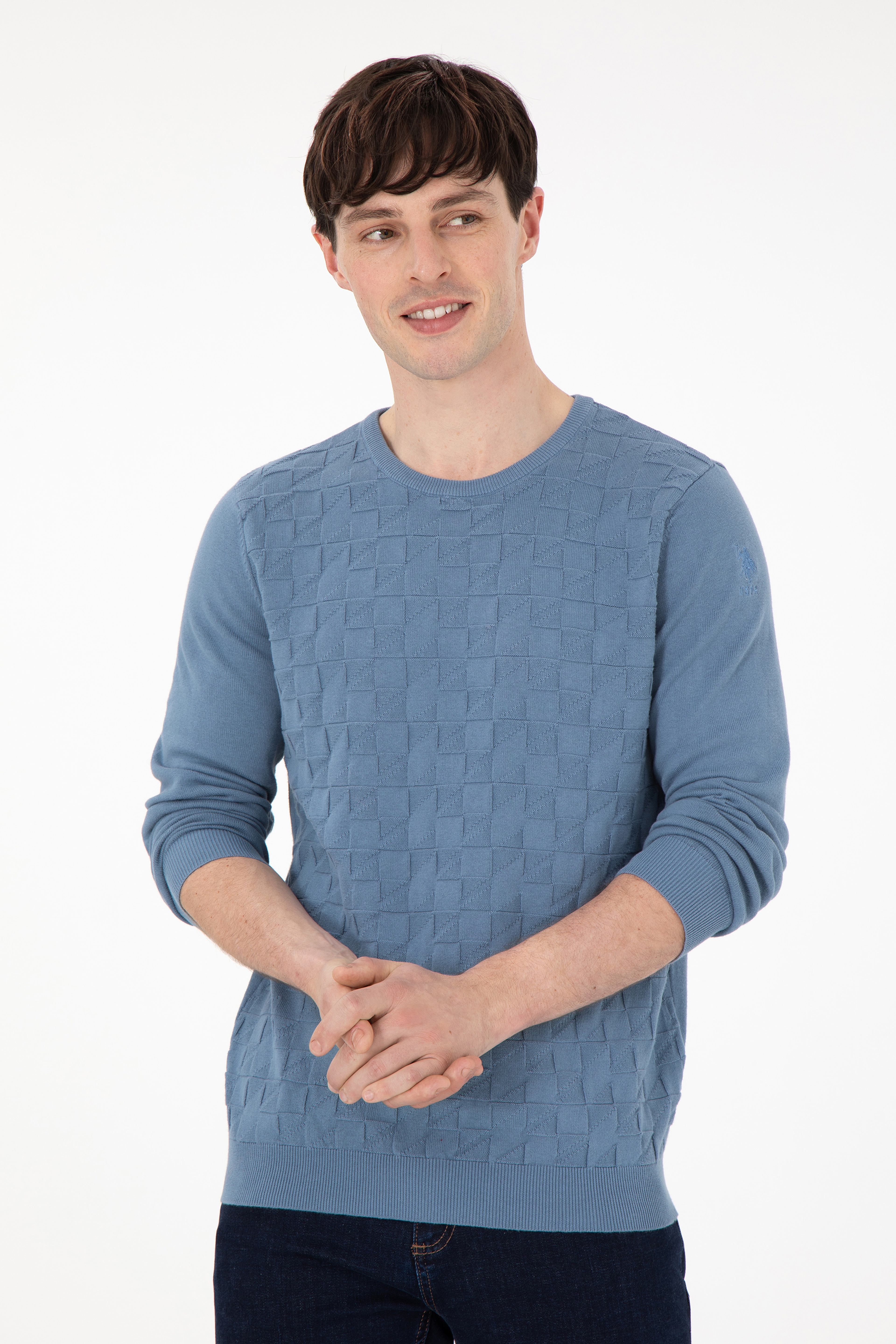 Erkek Slim Fit Bisiklet Yaka Saks Basic Kazak - Image 3
