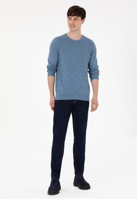 Erkek Slim Fit Bisiklet Yaka Saks Basic Kazak - 50288882032