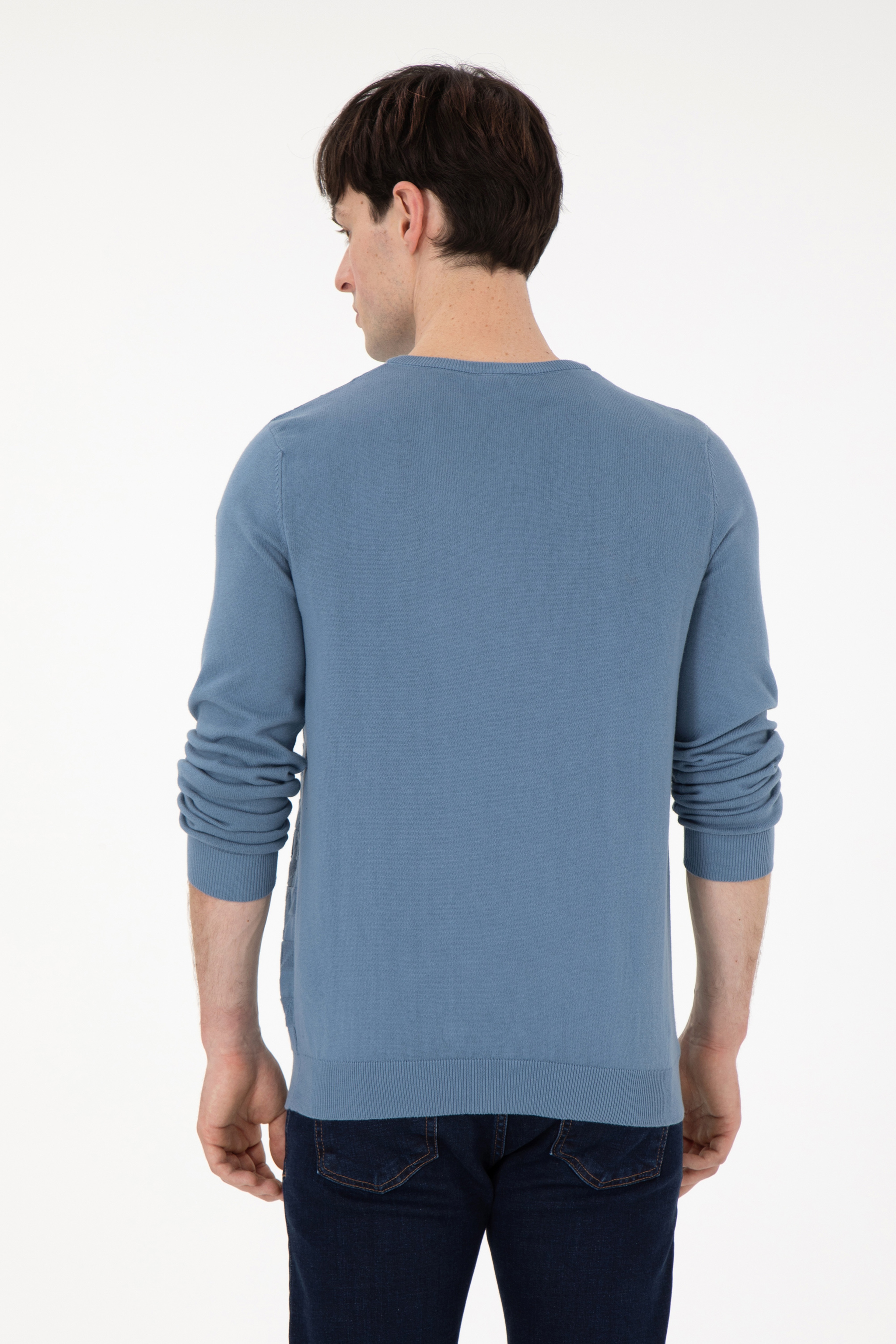 Erkek Slim Fit Bisiklet Yaka Saks Basic Kazak - Image 5