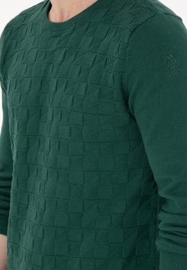 Erkek Slim Fit Bisiklet Yaka Koyu Yeşil Basic Kazak - 50288882006