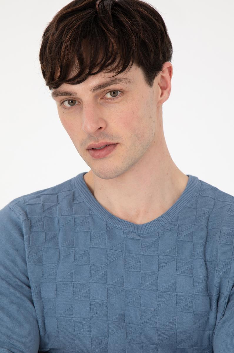 Erkek Slim Fit Bisiklet Yaka Saks Basic Kazak