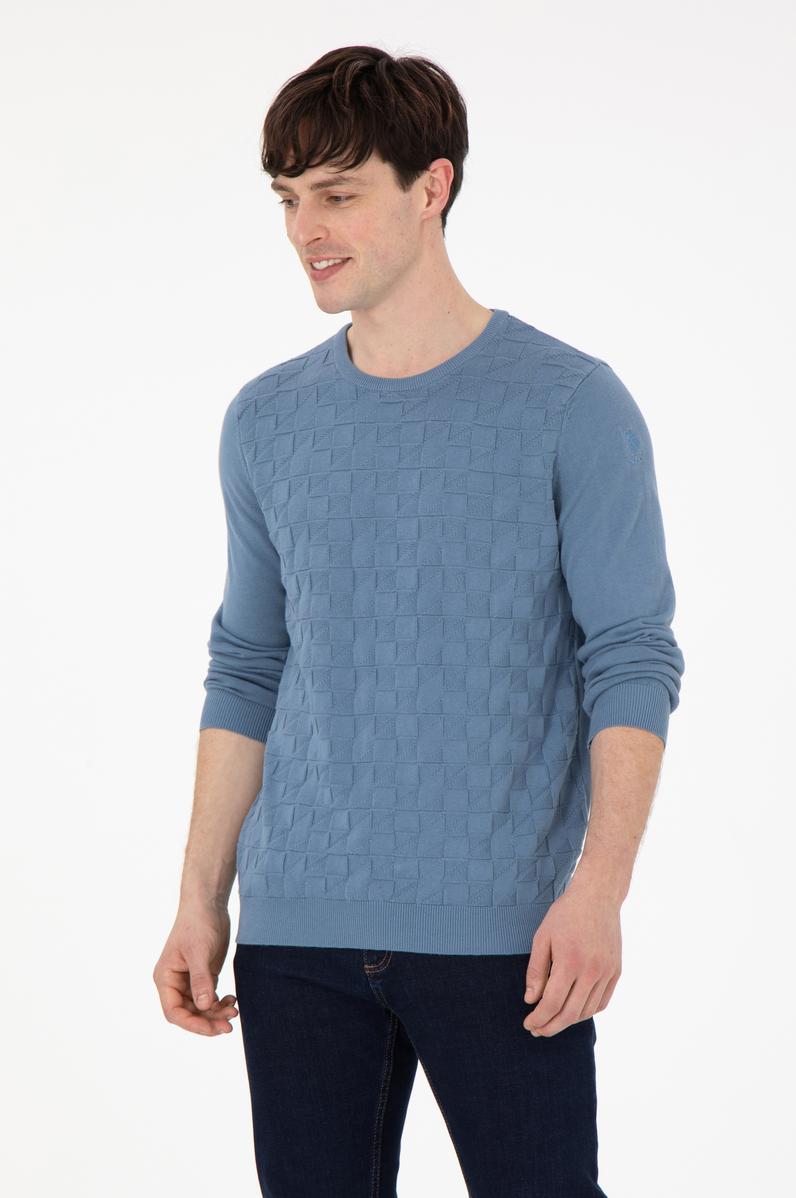 Erkek Slim Fit Bisiklet Yaka Saks Basic Kazak